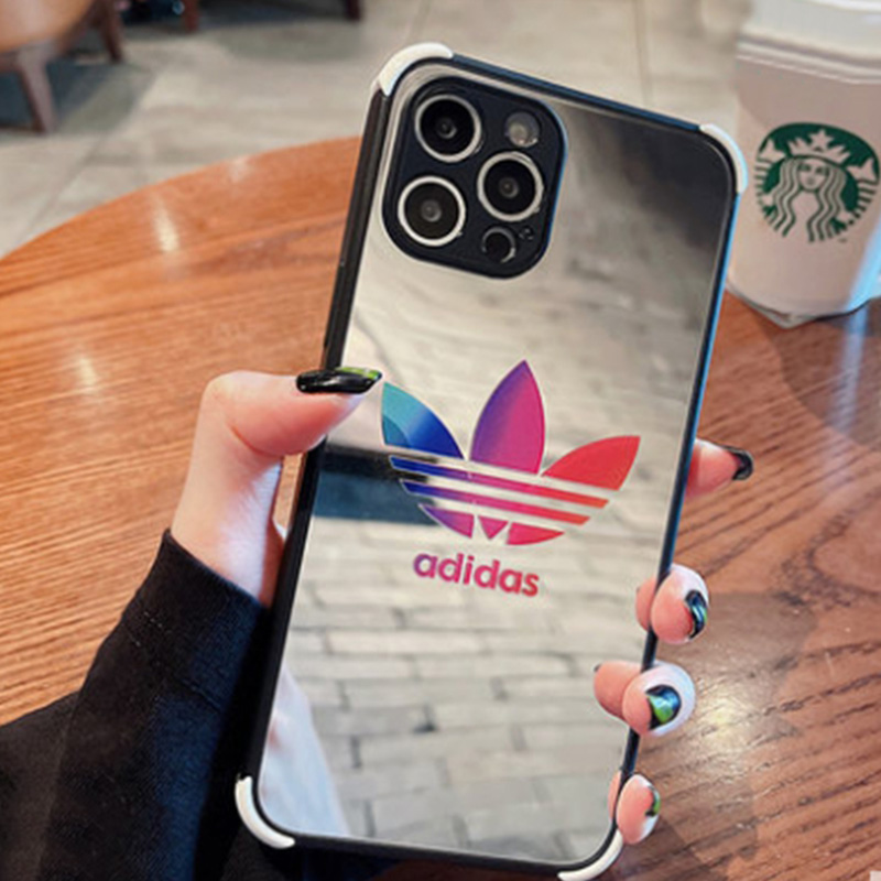 アディダス iphone 13 mini/13 pro maxケース ブランド Adidas 鏡 ガラス 光沢