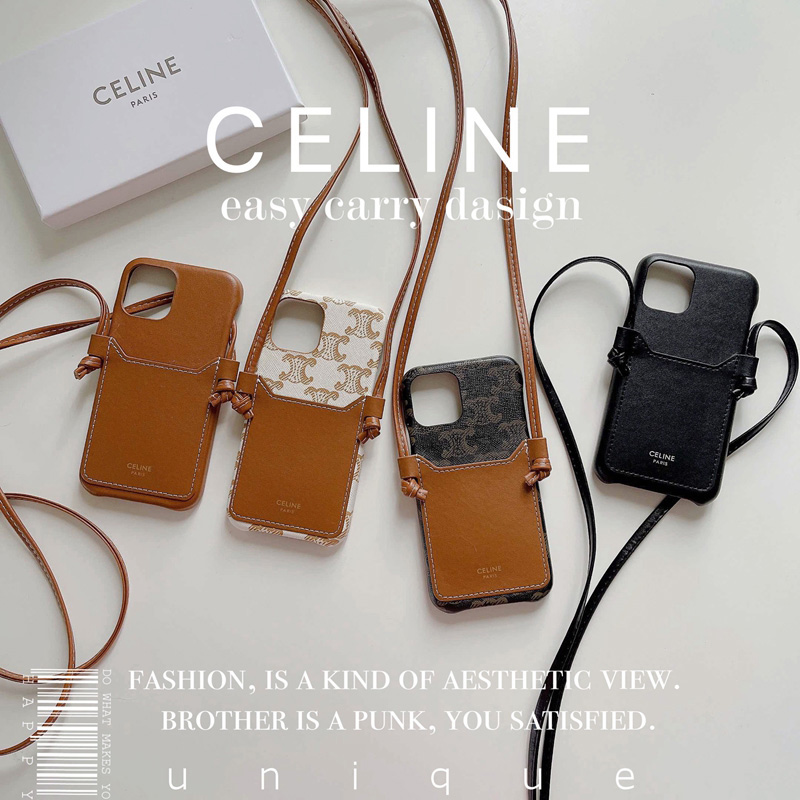CELINE/セリーヌ iphone 14/14 pro/14 pro max/13 miniカバー 可愛い ブランド ストランプ  レザー カード収納