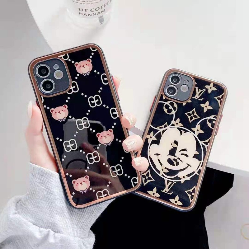 GUCCI LV コラボ ディズニーiPhone13Pro Max/13Miniケース ブランド ガラス型 グッチ ヴィトン 熊 ジャケット型 アイフォン13