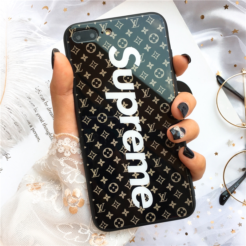 supreme lv コラボ ブランド iphone13/12s pro max miniケース 鏡面ガラス