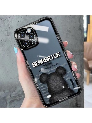 KAWS カウズ BE@RBRICK iphone 13pro/13mini/13pro maxケース ブランド 背面ガラス 韓国風 クリアケース ジャケット型 熊柄 モノグラム アイフォン13/12/11/x/xs/xr/8/7カバー  セレブ愛用 メンズ レディーズ