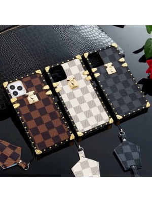 LV ルイヴィトン ブランド  iphone 14 Pro/14 Pro Max/13 Miniケース トランク型 フレーム 革製 モノグラム ストラップ付き 携帯便利 アイフォン14/13/12/11/X/XS/XR/8/7保護ケース メンズ レディーズ 