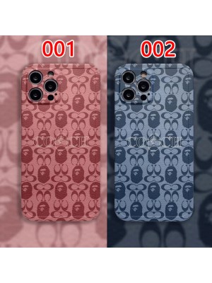 エーエイプ＆コーチコラボブランドiphone13/13mini/13promaxケースジャケット型 激安AAPE/BAPE&COACH ブランド耐衝撃レザー製 アイフォン12/12mini/12promaxケース交換用ケース人気 iphone11/SE2/X/XS/XR/8/7カバー 可愛いキャラクター芸能人愛用 メンズ レディーズ