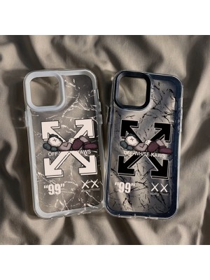 オフホワイト kaws コラボ iphone13 pro max/13 mini/13/13proケースお洒落 ジャケット型 クリアケース ブランド off-white x カウズ アイフォン13プロマックス/13ミニカバー パロディ風 ファッション メンズ レディース