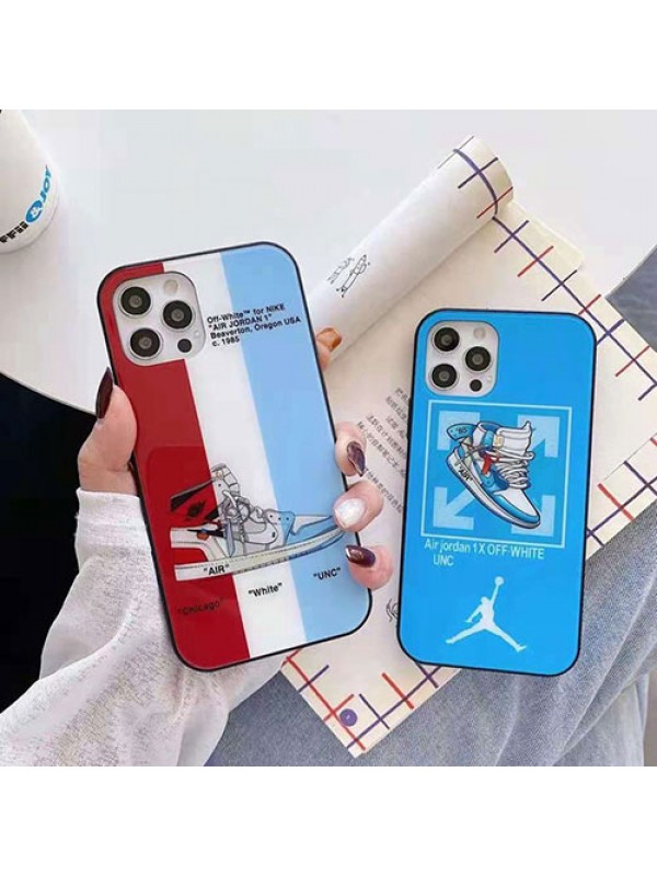 オフホワイト&ジョーダン コラボ ブランド iphone 13 pro/13 pro max/13 miniケース ガラス製 個性 Off-white x Air Jordan ジャケット型 ファッション ins風 大人気 アイフォン13プロ/13プロマックス/13ミニカバー メンズ レディース