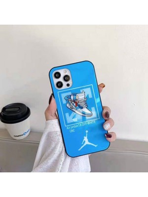 オフホワイト&ジョーダン コラボ ブランド iphone 13 pro/13 pro max/13 miniケース ガラス製 個性 Off-white x Air Jordan ジャケット型 ファッション ins風 大人気 アイフォン13プロ/13プロマックス/13ミニカバー メンズ レディース