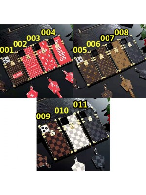 LV SUPREME コラボ iphone 13 Pro/13 Pro Max/13 Miniケース ブランド トランク型 フレーム 革製 ヴィトン モノグラム ストラップ付き シュプリーム Galaxy s21/s21+/s21 ultraケース 携帯便利 アイフォン13/12/11/X/XS/XR/8/7保護ケース 男女通用