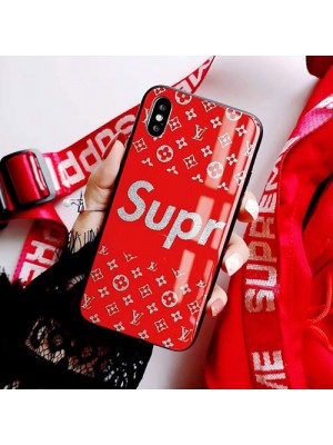 Supreme&LV コラボ Iphone13 pro/13mini/13 pro maxケース 鏡面ガラス ブランド ルイヴィトンxシュプリーム galaxy s21/s20/note20ケース ペアお揃い アイフォン13/12/11/xr/xs/x/8/7カバー メンズ レディース