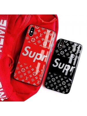 Supreme&LV コラボ Iphone13 pro/13mini/13 pro maxケース 鏡面ガラス ブランド ルイヴィトンxシュプリーム galaxy s21/s20/note20ケース ペアお揃い アイフォン13/12/11/xr/xs/x/8/7カバー メンズ レディース