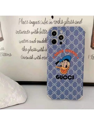 グッチ ディズニー コラボ ブランド 刺繍風 iPhone13/12s/12/12 pro/12pro maxケース ジャケット型 モノグラム GUCCI x DISNEYドナルドダック 韓国風 チェリー柄 落下保護 アイフォン11 pro max/xs/xr/x/8/7カバー レディース愛用