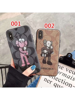 KAWS コーチ コラボ iphone 14/13 mini/14 pro/14 pro maxケース ブランド ペアお揃い ジャケット型 カウズ モノグラム 人気 アイフォン14/14プロ/13ミニケース おまけつき メンズ レディース