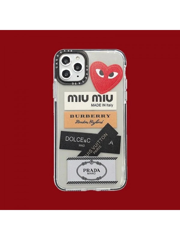 MIUMIU ブランド iphone 14/14 pro/14 pro max/13 miniケース ミュウミュウ モノグラム CDG ハート柄 LV クリアケース iPhone 12 pro/12 pro maxスマホケース Burberry D&G Prada ジャケット型 芸能人愛用 耐衝撃 アイフォン12/11/SE2/x/xs/xr/8/7カバー レディース