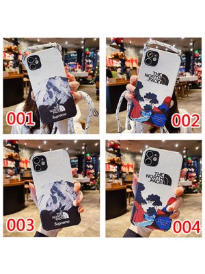 ザ.ノース.フェイス シュプリーム コラボ ブランド iphone 13 pro/13 pro max/13 mini/12ケース ストランプ付き Supreme 雪山柄 The North Face お洒落 Galaxy s22/s22+/s22 ultra/s21/note21ケース イエローストーン国立公園 レザー 四角保護 モノグラム 斜め掛け アイフォン13/12/11/x/xr/xs/8/7/6カバー メンズ レディース