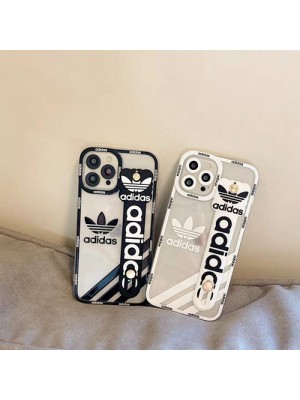 アディダス ADIDAS ブランド iPhone SE3/13 pro/13 pro max/13ケース ins風 ハンドバンド付 クリアケース モノグラム ジャケット型 アイフォン13/12/11/x/xs/xr/8/7カバー シリコン メンズ レディース