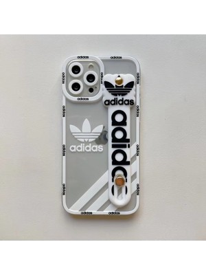 アディダス ADIDAS ブランド iPhone SE3/13 pro/13 pro max/13ケース ins風 ハンドバンド付 クリアケース モノグラム ジャケット型 アイフォン13/12/11/x/xs/xr/8/7カバー シリコン メンズ レディース