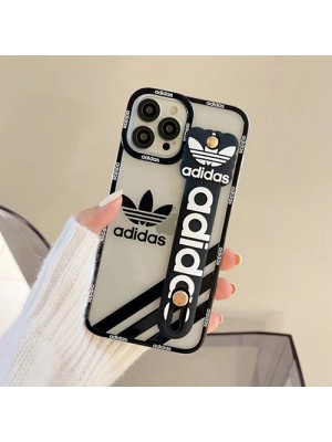 アディダス ADIDAS ブランド iPhone SE3/13 pro/13 pro max/13ケース ins風 ハンドバンド付 クリアケース モノグラム ジャケット型 アイフォン13/12/11/x/xs/xr/8/7カバー シリコン メンズ レディース