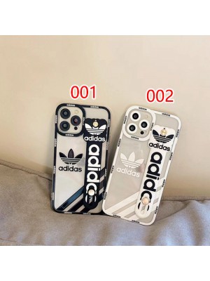 アディダス ADIDAS ブランド iPhone SE3/13 pro/13 pro max/13ケース ins風 ハンドバンド付 クリアケース モノグラム ジャケット型 アイフォン13/12/11/x/xs/xr/8/7カバー シリコン メンズ レディース