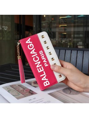 BALENCIAGA/バレンシアガ ブランド iphone 13/13 pro/13 pro maxケース 手帳型 スタンド機能 レザー 個性リベット タッセル付き アイフォン13/12/11/X/XS/XRカバー モノグラム メンズ レディース