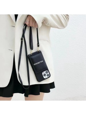 Balenciaga バレンシアガ ハイブランド iphone14Pro max/14Pro/14ケース かわいい カード入り レザー ストラップ付き スマホケース アイフォン14プロ マックス/13プロ/13カバー ファッション メンズ レディース