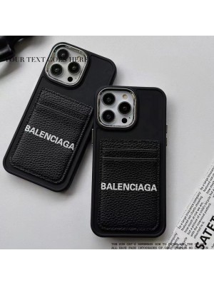 Balenciaga ブランド iPhone 14 Pro max/14 Pro/14ケース バレンシアガ 韓国風 カード入れ レザー製 モノグラム 黒色 アイフォン14プロ マックス/14プロ/14/13/12/11カバー 大人気 メンズ レディース