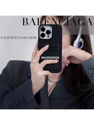 Balenciaga ブランド iPhone 14 Pro max/14 Pro/14ケース バレンシアガ 韓国風 カード入れ レザー製 モノグラム 黒色 アイフォン14プロ マックス/14プロ/14/13/12/11カバー 大人気 メンズ レディース