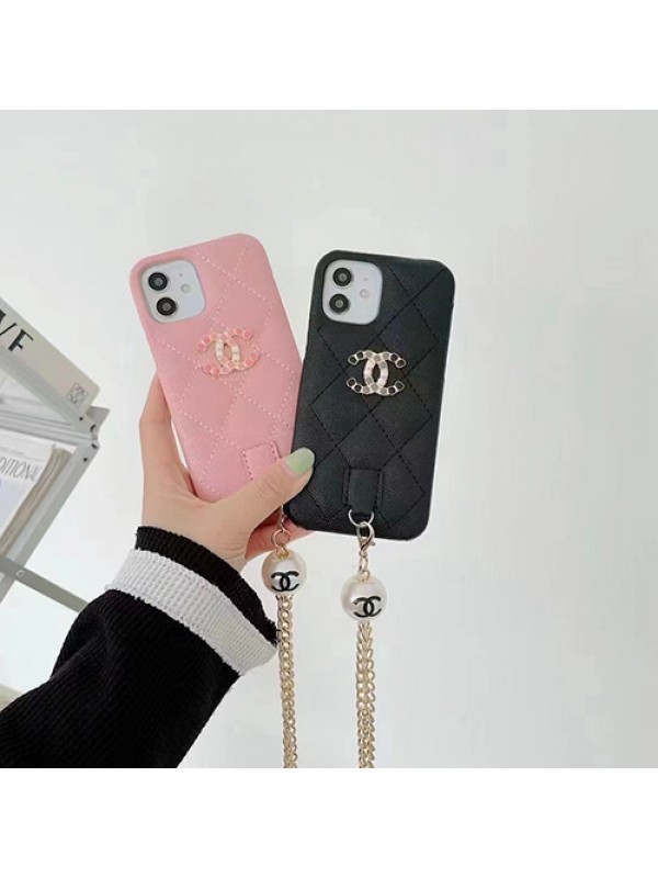 Chanel シャネル ブランド iphone 13 pro/13 pro max/13 miniケース ジャケット ストランプ付き レザー インスタ風 斜め掛け セレブ愛用 縫い 菱形紋 ファッション アイフォン13/12/11/x/xs/xr/8/7カバー  レディース