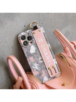 CHANEL ブランド iphone14/14 pro/14 pro maxケース シャネル 韓国風 花柄 ハンドバンド付 リング付き ジャケット型 モノグラム スタンド機能 アイフォン14/14プロ/14プロ マックス/13/12/11カバー ファッション メンズ レディース