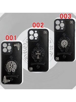 Chrome Hearts ハイブランド クロムハーツ iphone 14/14 pro/14 pro max/14 plusケース 経典 韓国風 レザー製 十字形 モノグラム柄 ジャケット型 アイフォン14/13/12/11/x/xs/xs max/xr/8  plus/7 plusカバー 黒色  メンズ レディーズ