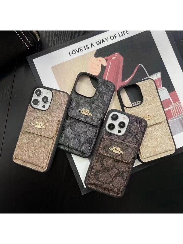 Coach ブランド iphone 14/14 pro/14 pro maxケース オシャレ コーチ カード入れ 馬車柄 モノグラム  レザー バング型 収納可能 スタンド機能 アイフォン14/13/12/11/x/xs/xr/8/7/6カバー ファッション メンズ レディース