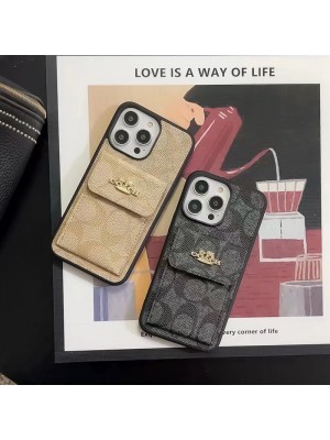 Coach ブランド iphone 14/14 pro/14 pro maxケース オシャレ コーチ カード入れ 馬車柄 モノグラム  レザー バング型 収納可能 スタンド機能 アイフォン14/13/12/11/x/xs/xr/8/7/6カバー ファッション メンズ レディース