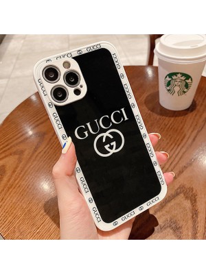 グッチ iPhone 13 mini/13 pro/13 pro maxケース ブランド 鏡面ガラス型  GUCCI 韓国風 ジャケット型 アイフォン13/12/11/x/xr/xs/8/7カバー モノグラム 黒白色 耐衝撃 ファッション メンズ レディース