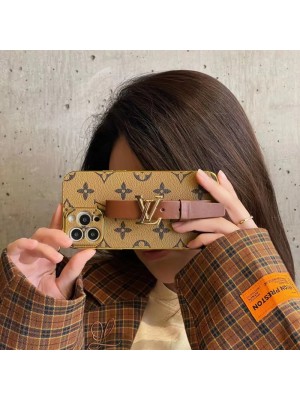 LV/ルイ·ヴィトン iphone14Pro max/14Pro/14スマホケース GUCCI/グッチ ベルト付き ダミエ アイフォン14プロ マックス/14プロ/14カバー レザー ブランド iphone13Pro max/13Pro/13携帯ケース ピカピカ