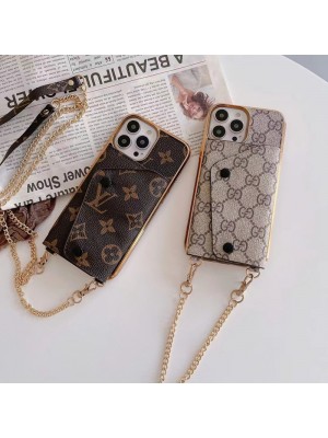 Gucci/グッチ ブランド iphone 14/14 pro/14 pro maxケース 韓国風 LV/ルイヴィトン 斜め掛け ショルダーバング 財布型 ストラップ付き レザー製 収納可能 アイフォン14/13/12/11カバー メンズ レディース