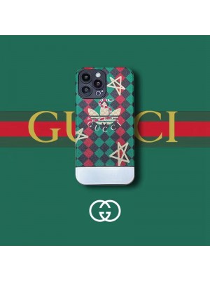 ADIDAS/GUCCI ブランド アディダス/グッチ iphone 14/14 pro/14 pro maxケース モノグラム メッキ風 蜂蛇 トレフォイル柄 コラボ 五芒星 ジャケット型 アイフォン14/14プロ/14プロ マックス/13/12/11カバー 韓国風 メンズ レディーズ