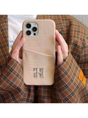 Hermes ハイブランド iphone 14/14  pro/14 pro maxケース 経典 エルメス カード入れ 収納可能 ワニ柄 背面モノグラム ジャケット型 アイフォン14/13/12/11/x/xs/xr/8/7カバー ファッション メンズ レディース