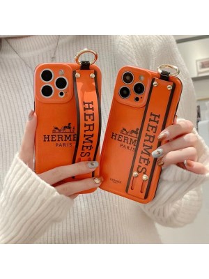Hermes ブランド iphone14/14 pro/14 pro maxケース 韓国風 エルメス 馬車柄 ハンドバンド付き ジャケット型 モノグラム  リング付 スタンド機能 モノグラム アイフォン14/13/12/11カバー ファッション メンズ レディース