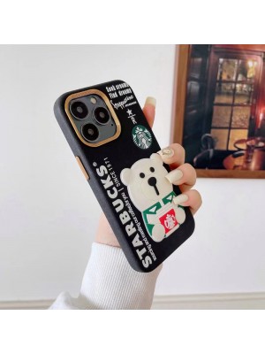 Louis Vuitton Starbucks ルイヴィトン スターバックス コラボ ブランド iphone 14/14 pro/14 pro maxケース 韓国風 シリコン 立体白熊 モノグラム アイフォン14/14プロ/13/12/11カバー 韓国風 メンズ レディース