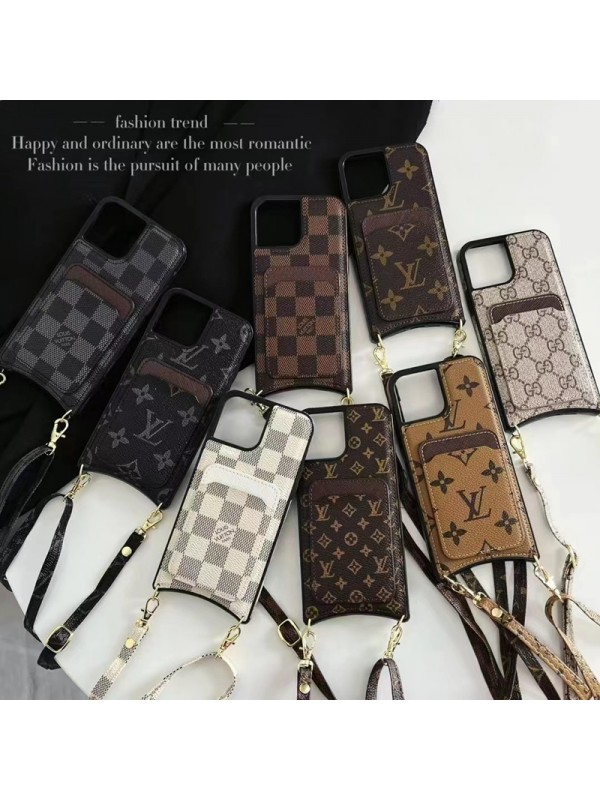 LV/Gucci ルイヴィトン/グッチ ブランド iphone 14/14 pro/14 pro maxケース 韓国風 カード入れ 斜め掛け 収納 ショルダー ストラップ付き 革製カバー バッグ風 モノグラム アイフォン14/13/12/11カバー ファッション メンズ レディーズ