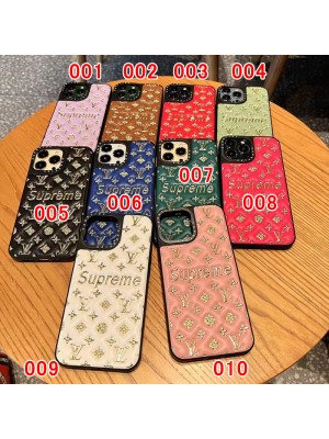 LV Supreme コラボ ルイヴィトン シュプリーム ブランド iphone 14/14 pro/14 pro maxケース 韓国風 モノグラム レザー きらきら 収納可能 アイフォン14/13/12/11カバー 大人気 メンズ レディーズ