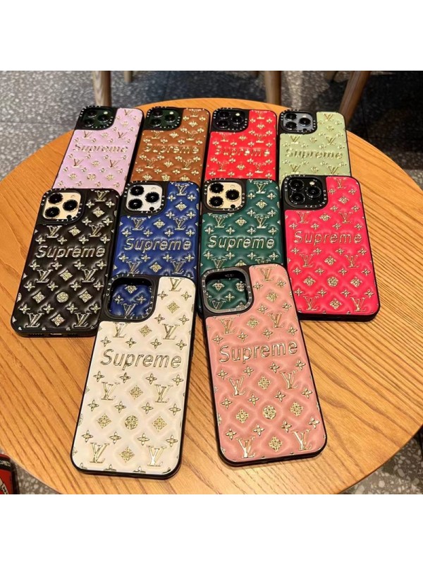 LV Supreme コラボ ルイヴィトン シュプリーム ブランド iphone 14/14 pro/14 pro maxケース 韓国風 モノグラム レザー きらきら 収納可能 アイフォン14/13/12/11カバー 大人気 メンズ レディーズ