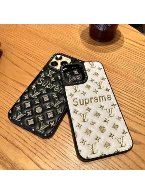 LV Supreme コラボ ルイヴィトン シュプリーム ブランド iphone 14/14 pro/14 pro maxケース 韓国風 モノグラム レザー きらきら 収納可能 アイフォン14/13/12/11カバー 大人気 メンズ レディーズ