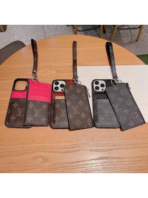 LV ブランド iPhone 14/14 Pro/14 Pro Maxケース 韓国風 ルイ.ヴィトン カード収納 ストラップ付き レザー財布型 モノグラム アイフォン14/14プロ/14プロ マックス/13/12/11/x/xs/xr/8+/7+カバー 芸能人愛用 メンズ レディース