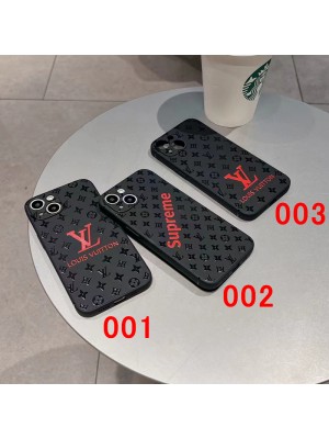 SUPREME/シュプリーム ブランド iphone 14/14 pro/14 pro maxケース 韓国風 LV/ルイヴィトン モノグラム ジャケット型 TPU製 黒色 耐衝撃 アイフォン14/14プロ/14プロマックス/13/12/11/x/xs/xr/8/7カバー ファッション メンズ レディース