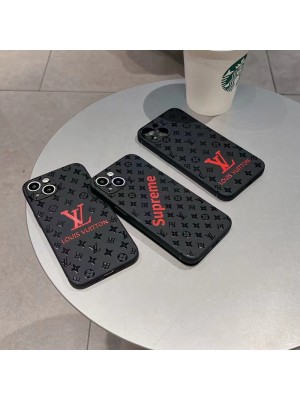 SUPREME/シュプリーム ブランド iphone 14/14 pro/14 pro maxケース 韓国風 LV/ルイヴィトン モノグラム ジャケット型 TPU製 黒色 耐衝撃 アイフォン14/14プロ/14プロマックス/13/12/11/x/xs/xr/8/7カバー ファッション メンズ レディース