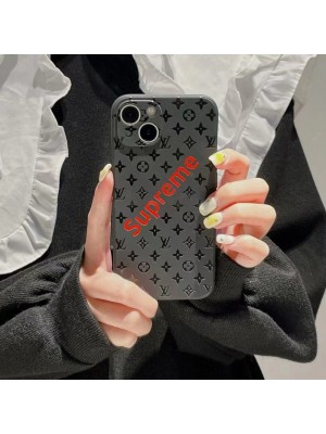 SUPREME/シュプリーム ブランド iphone 14/14 pro/14 pro maxケース 韓国風 LV/ルイヴィトン モノグラム ジャケット型 TPU製 黒色 耐衝撃 アイフォン14/14プロ/14プロマックス/13/12/11/x/xs/xr/8/7カバー ファッション メンズ レディース