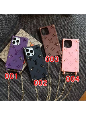 LV ブランド iphone 14 pro max/14 pro/14/14ケース 韓国風 トランク型 ルイヴィトン チェーン付き モノグラム シリコン アイフォン14プロマックス/14プロ/14/13カバー セレブ愛用 ファッション メンズ レディース