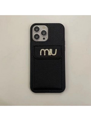 MIU MIU ミュウミュウ ブランド iPhone 14/14 Pro/14 Pro Max/14 Plusケース モノグラム カード バッグ型 レザー製 アイフォン14/14プロ/14プロ マックス/14プラス/13/12/11/x/xs/xr/8/7カバー ファッション メンズ レディース
