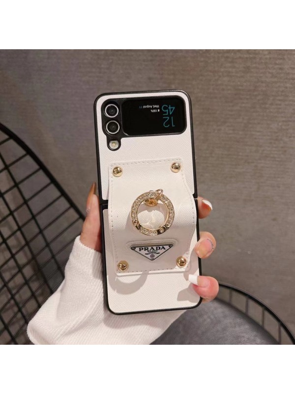 prada galaxy z flip5/4ケース激安プラダ折畳リング革モノグラム