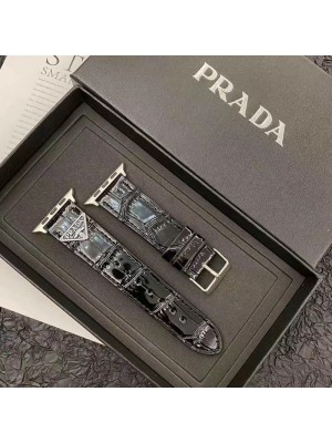 PRADA/プラダ ブランド アップルウォッチ8/SE2/Ultra/7バンド モノグラム レザー製 クロコダイル革 ワニ レザー セレブ愛用 Apple Watch 8/se2/ultra/7/6/se/5/4/3/2ベルト 腕時計 ストラップ 大人気 メンズ レディーズ