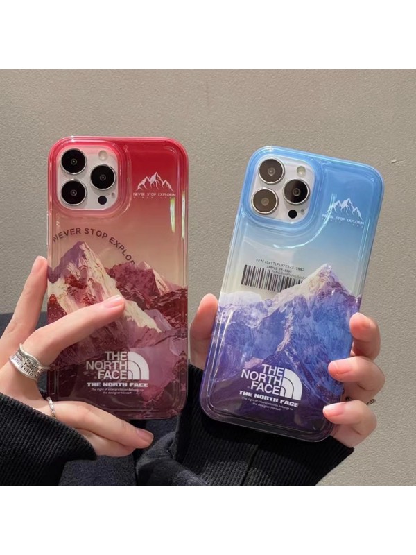 The North Face ザノースフェイス ブランド iphone 14/14Pro/14 Pro Maxケース インスタ風 雪山柄 ジャケット型 クリアケース アイフォン14プロ マックス/14プロ/14/13/12/11カバー 大人気 メンズ レディース 